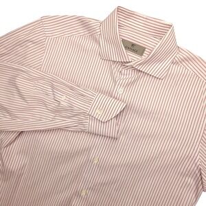 Canali Dress Shirt Mens 15 Pink Stripe Regular Fit Cotton Made In Italy